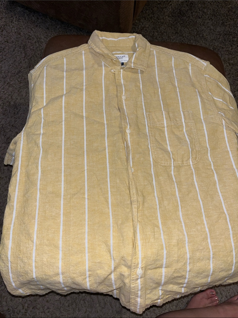 American Eagle Outfitters Yellow and White Vertical Stripe Button-Down Shirt